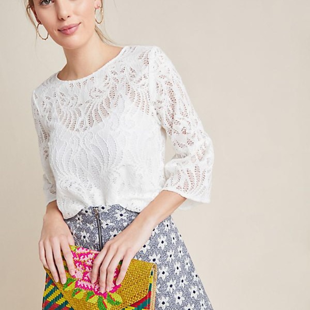Waverly Grey White Lace Blouse from Anthropologie